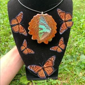 Sunset Moth pinecone pendant